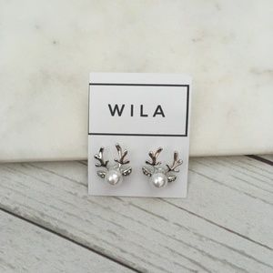 new wila stud earrings reindeer pearl antlers femi